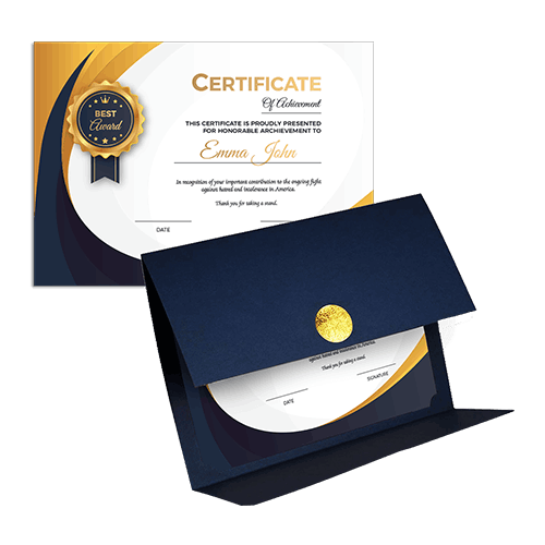 Gold Foil Stamped Certificate Document Cover - Blue