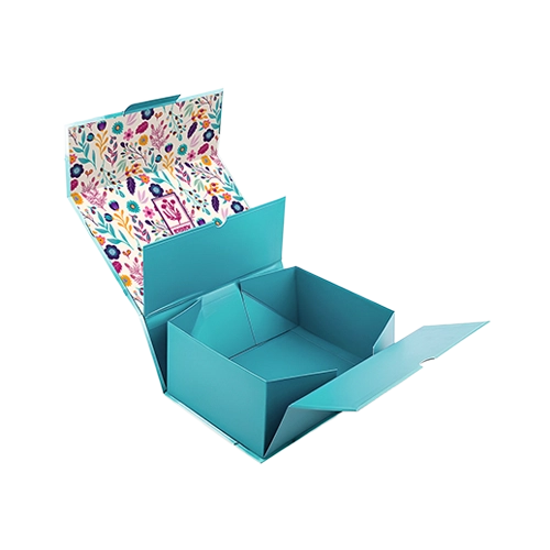 Black color collapsible magnetic box with matte lamination and spot UV logo