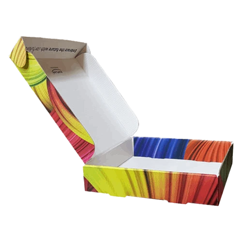 Mailer style corrugated box with full color printing