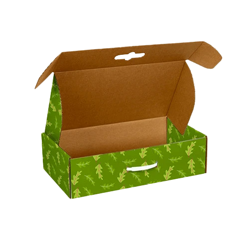 Full color printed corrugated boxes with white plastic handle