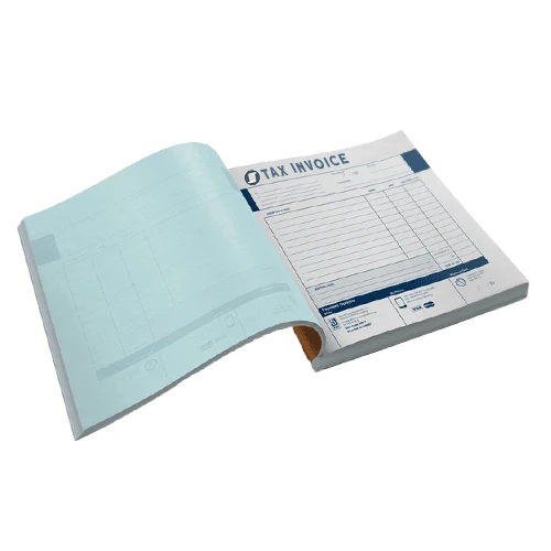 Carbonless forms book with custom printing, numbering and perforation for easy tear off
