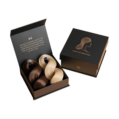 Custom hair extensions packaging with UV printing and die-cut window