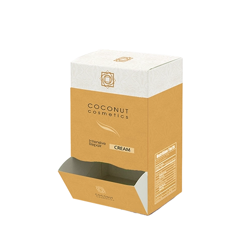 Dispenser box on white recycled card with custom printing