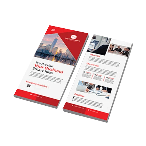 Promotional flyers for a real estate business with virant printing and corporate information