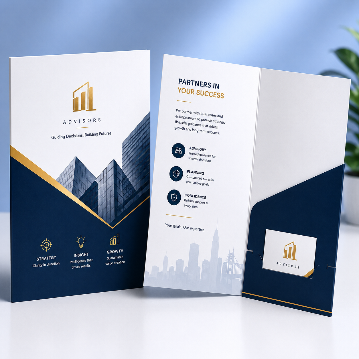 Custom Two-Panel Presentation Folders with custom lock and both side pantone (PMS) color printing