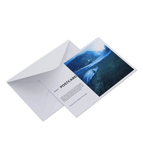 Custom printed post card with colorful picture and non printed envelope