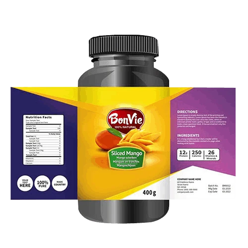 Custom product label with full color printing and gloss finish, ideal packaging solution to advertise product benefits and ingredients