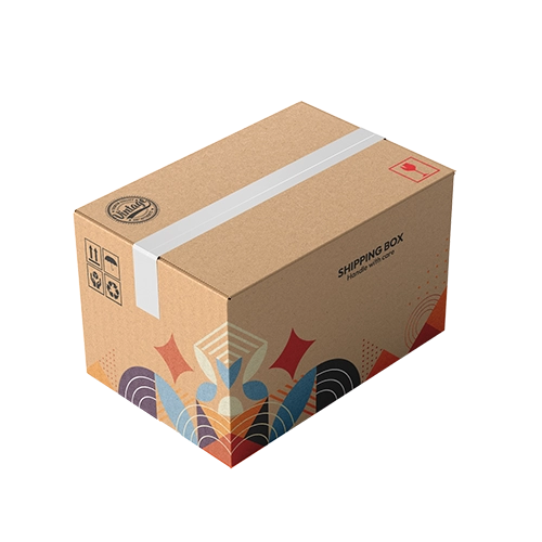 Corrugated shipping boxes with full color printing and paper tape for secure closure
